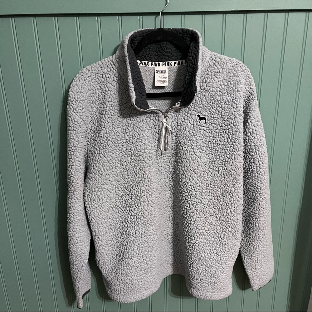PINK by Victoria's Secret Gray Sherpa Quarter-Zip Pullover